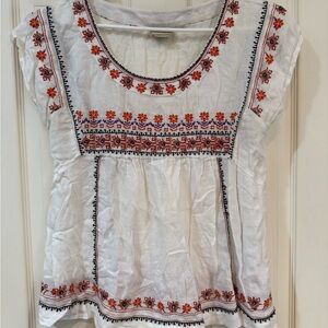 Floral Embroidered White and Orange Blouse